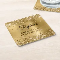 Glittery Gold Foil Graduation Square Paper Coaster