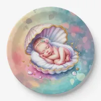 Baby Girl in a Seashell Baby Shower  Paper Plates