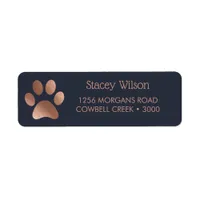 Rose Gold Paw Print Logo On Rich Navy Label