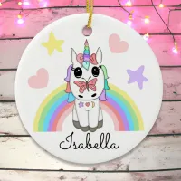 Personalized Unicorn, Butterfly and Rainbow Ceramic Ornament