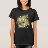 New Year Same Hot Mess Funny Gold Glitter Leopard T-Shirt