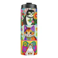 Cute Whimsical Folk Art Cartoon Cats  Thermal Tumbler