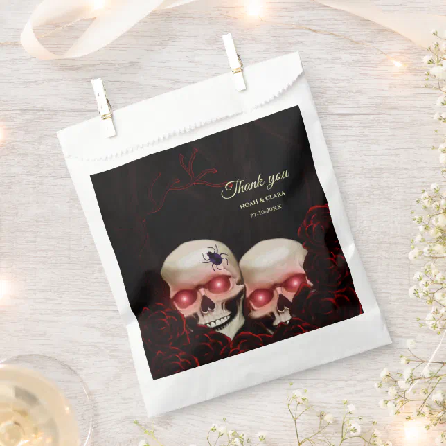 Red Scary floral dark moody gothic skull Halloween Favor Bag