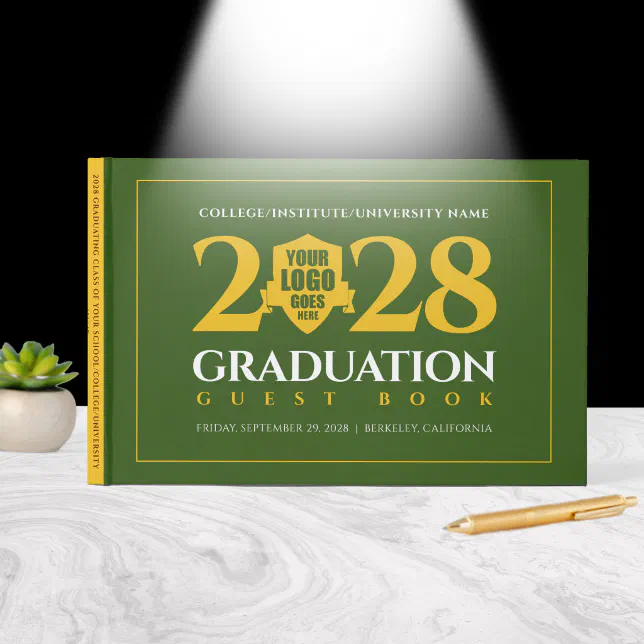 Green Gold School College University Graduation Guest Book