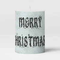 Merry Christmas Starry Night Light Blue Glitter Pillar Candle