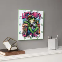 Celebrating with a cool frog on a skateboard square wall clock