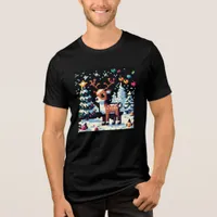 Christmas Reindeer Winter Wonderland Pixel Art Tri-Blend Shirt