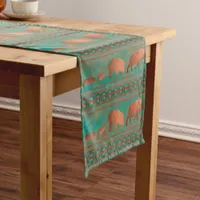 Southwest Cute Javelina Family Copper Teal Medium Table Runner