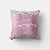 Silver Glitter Light Pink Foil Quinceañera Throw Pillow