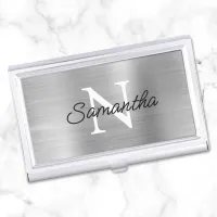 Silver Faux Metallic Foil Monogram Business Card Case