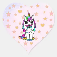 Cute Unicorn with Butterfly Stars and Hearts Heart Sticker