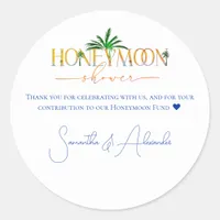 Tropical Beach Sunset Honeymoon Fund Couple Shower Classic Round Sticker