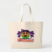 I Love Halloween Funny Ghost Cartoon Large Tote Bag