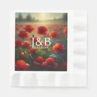 Red Poppies Floral Wedding Personalized Napkins