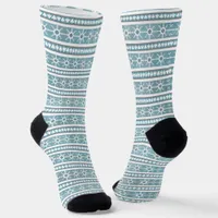 Southwest Winter Snowflakes Pines Fun Striped Blue Socks