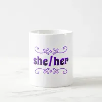 She Her Pronouns with Purple Doodles Coffee Mug