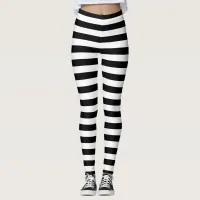 Prisoner Convict Black and White Striped Leggings