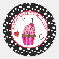 Happy Valentine's Day To You Cupcake and Hearts Classic Round Sticker