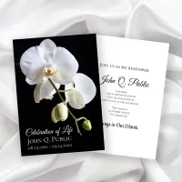 White Orchid Flowers on Black Celebration of Life Invitation