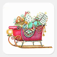 Vintage Sled or Sleigh with Gifts & Christmas Tree Square Sticker