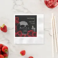 Gothic Skull and Red Roses Halloween Wedding Napkins