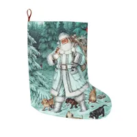 Vintage Aqua Blue Santa Claus Christmas Stocking