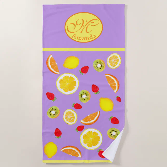 Zesty Summer Fruits monogrammed  Beach Towel