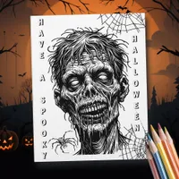 Halloween Zombie and Spider Coloring Page