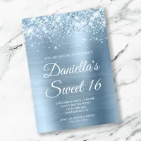 Sparkly Glittery Light Blue Foil Sweet 16 Invitation