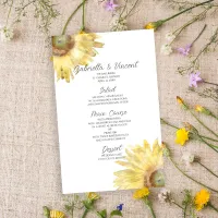 Yellow Sunflowers Watercolor Wedding Menu