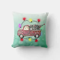 Merry Christmas Antique Truck with Christmas Tree Throw Pillow