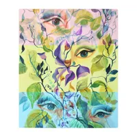 Handpainted Elegant Feminine Eyes Colorful Leaves  Metal Print