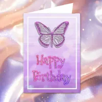 Purple Butterfly Girl's Happy Birthday Card