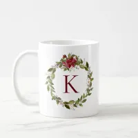 Elegant Holiday Poinsettia Floral Monogram Coffee Mug