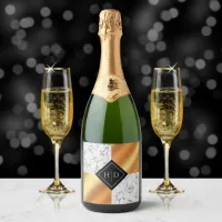 Elegant Marble & Copper Foil Monogram Wedding Sparkling Wine Label