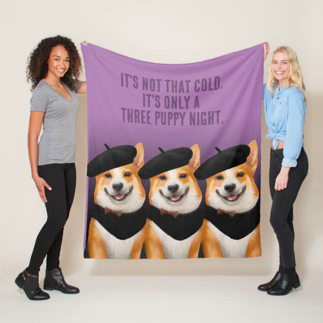 Cute Chic Corgi Dogs Wearing Berets & Bandanas Fleece Blanket