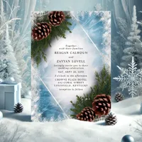 Pinecone and Frost Winter Wedding  Invitation