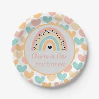 Rainbow & Hearts 1st Birthday Party Paper Plates