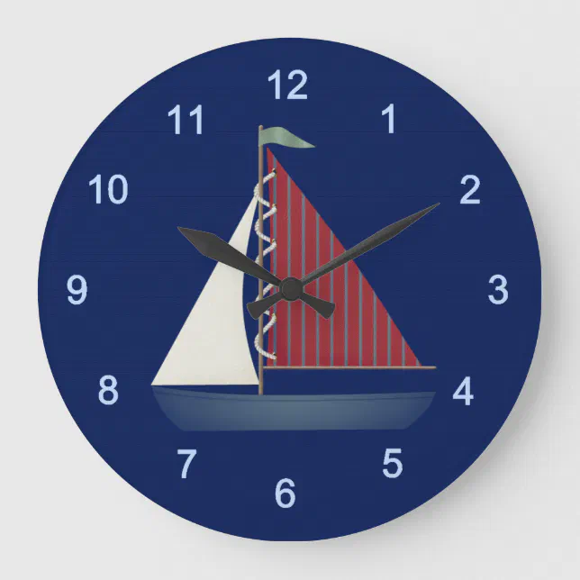 Cute Blue Toy Sailboat Large Clock