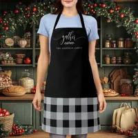 Thanksgiving Gather Fall Black & White Plaid Apron