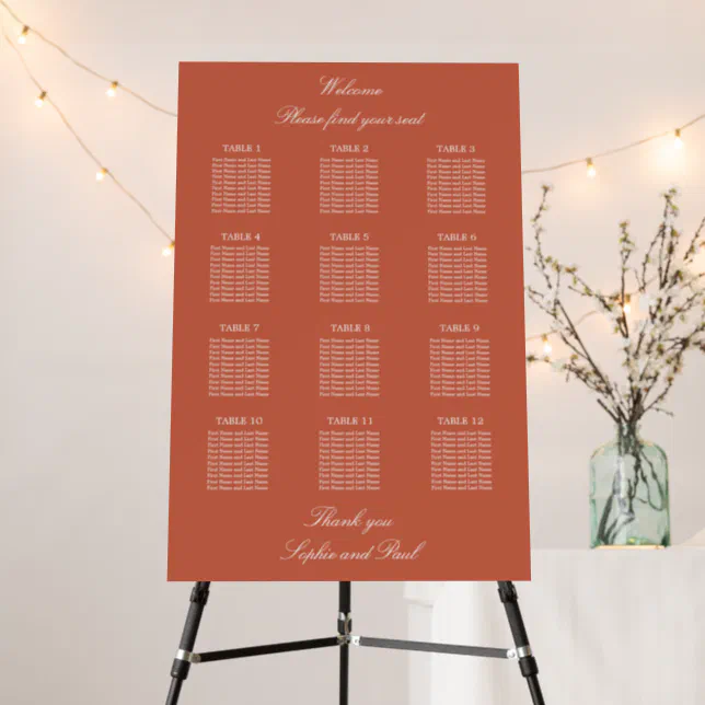 Terracotta 12 Table Wedding Seating Chart Foam Board