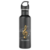 Stylish Music Notes Gold Treble Clef  Stainless Steel Water Bottle