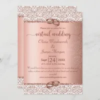 Rose Gold Monogram Glitter Virtual Wedding Invitation