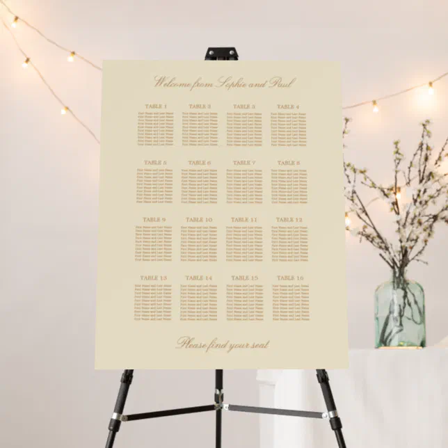 Cream Beige 16 Table Wedding Seating Chart Foam Board