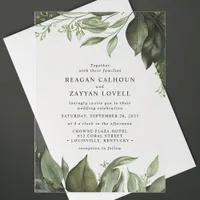 Sophisticated Eucalyptus Leaves Modern Wedding Acrylic Invitations