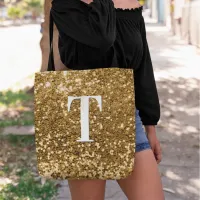 Copper Gold Faux Glitter Bokeh Sparkly Monogram Tote Bag