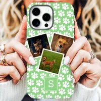 Paw Print Pet Photo Collage Mint Monogram iPhone 16 Pro Max Case