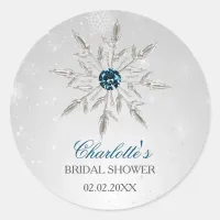 silver aqua snowflakes bridal shower stickers