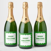 Fun Retro Wavy Green Trendy Custom Chic Christmas Sparkling Wine Label