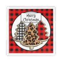 Buffalo Plaid, Red Gingham, Christmas Trees  Acrylic Tray